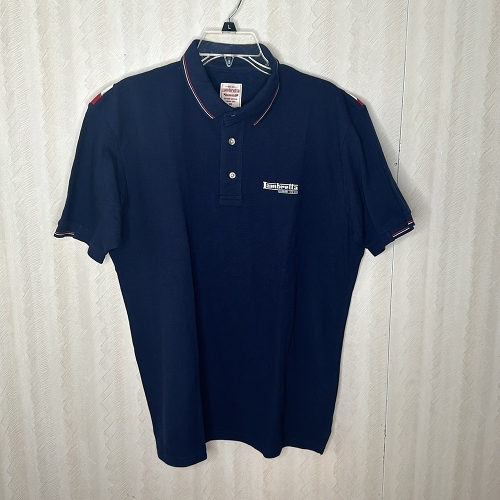 LAMBRETTA Mod 3 Button Tipped Pique Union Jack Flag Back Polo Shirt Navy XXL - Picture 2 of 7